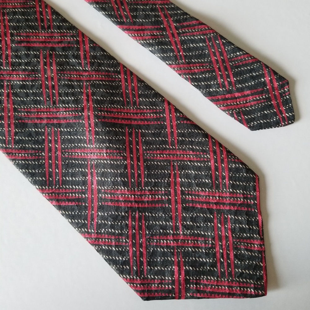Fierte s.r.l. Men's Black Red Abstract Silk Tie